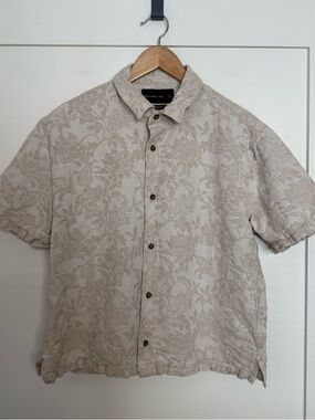 Abercrombie & Fitch Cropped Shirt Men Sz L Ivory Short Sleeve Linen Blend Resort